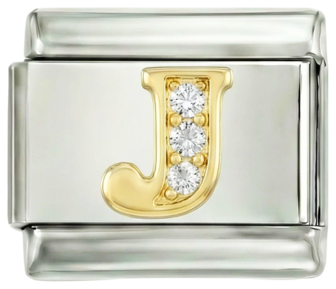 Letter J in Gold with Stones, on Silver - Letter-J-in-gold-with-stones-on-silver.png