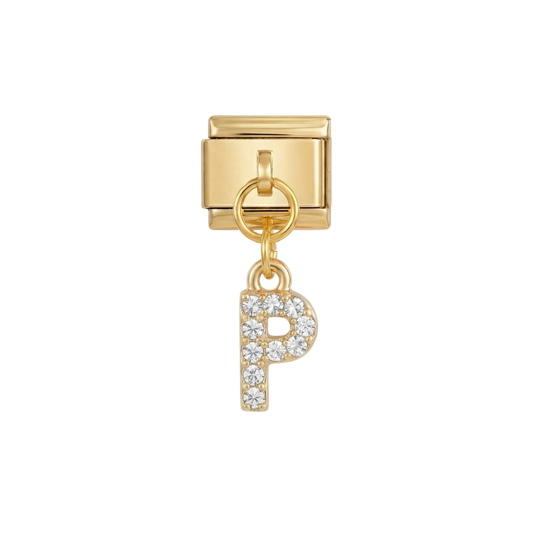Letter P with stones, Hanging, on Gold