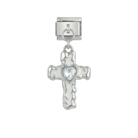 Croix avec coeur, sur argent