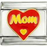 يُضاف لاحقًا - قلب أحمر لامع، Mom، على فضة