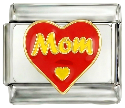 يُضاف لاحقًا - قلب أحمر لامع، Mom، على فضة