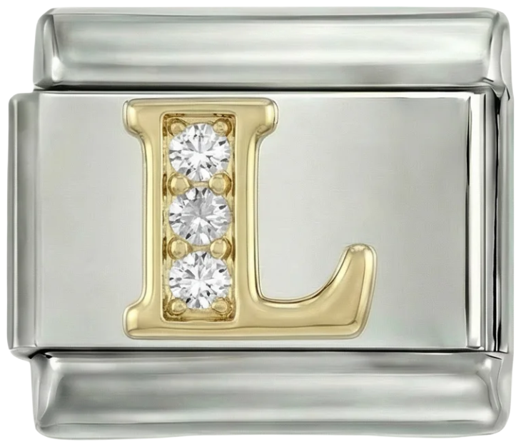 Letter L in Gold with Stones, on Silver - Letter-L-in-gold-with-stones-on-silver.png