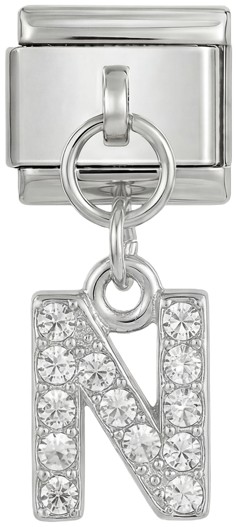 Letter N with stones, Hanging, on Silver - Letter-N-with-stones-hanging-on-silver.png