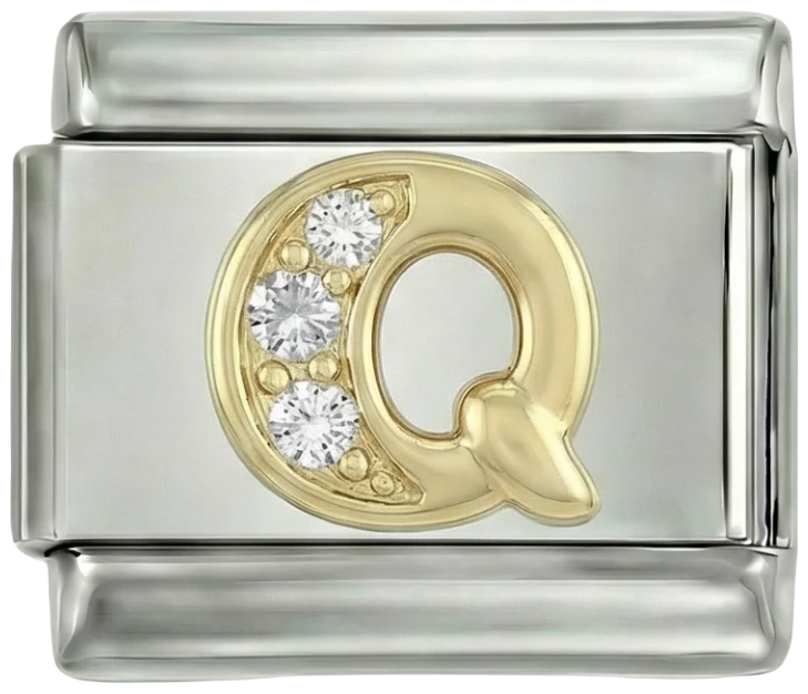 Letter Q in Gold with Stones, on Silver - Letter-Q-in-gold-with-stones-on-silver.png