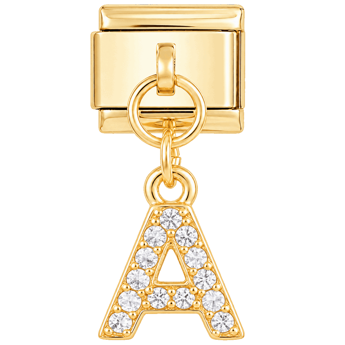 Lettre A avec pierres, pendante, sur or
