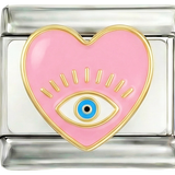 Cœur rose avec œil sur argent