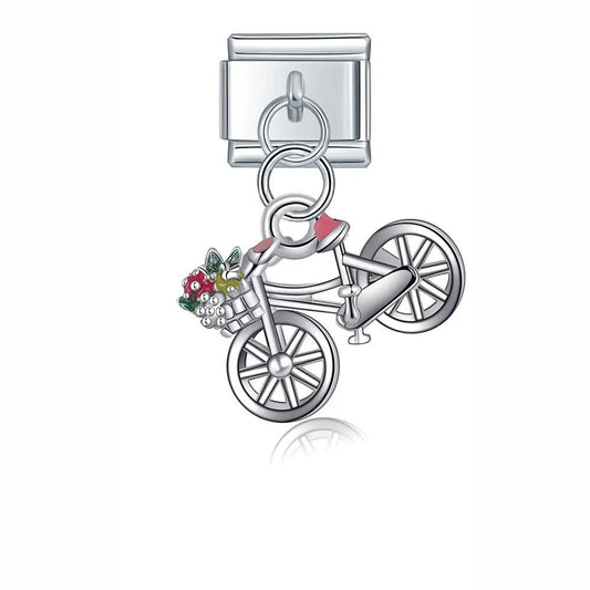 Bike with Basket, on Silver - Charms Official