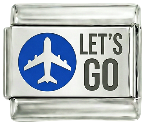 Let's Go with Plane on Blue Circle on Silver - lets-go-with-plane-on-blue-circle-on-silver.png