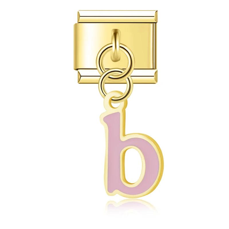 Letter B in Pink, on Gold - Charms Official