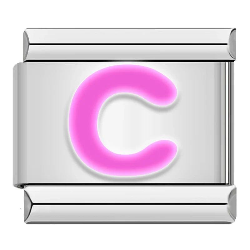 Letter C in Pink, on Silver - Charms Official