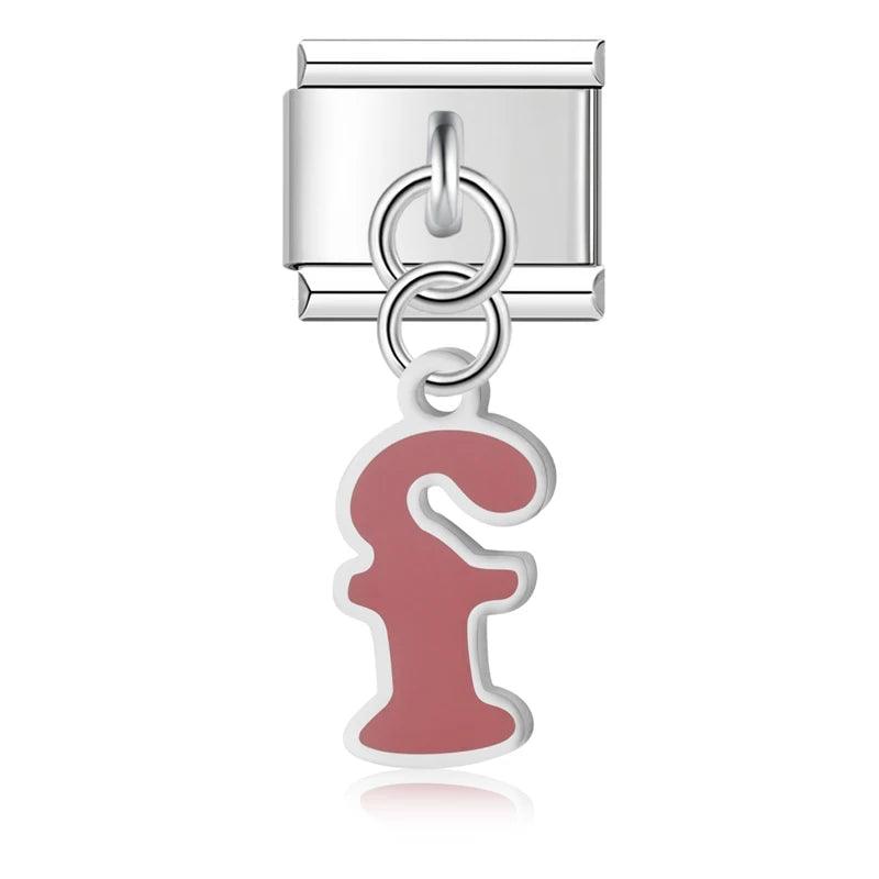 Letter F in Burgundy Pink, on Silver - Charms Official