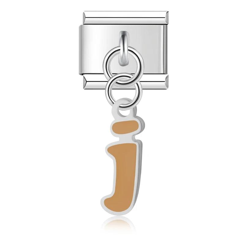 Letter J in Brown, on Silver - Charms Official