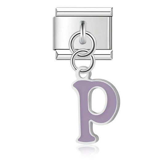 Letter P in Purple, on Silver - Charms Official