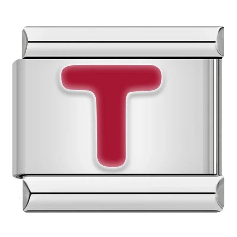 Letter T in Red, on Silver - Charms Official